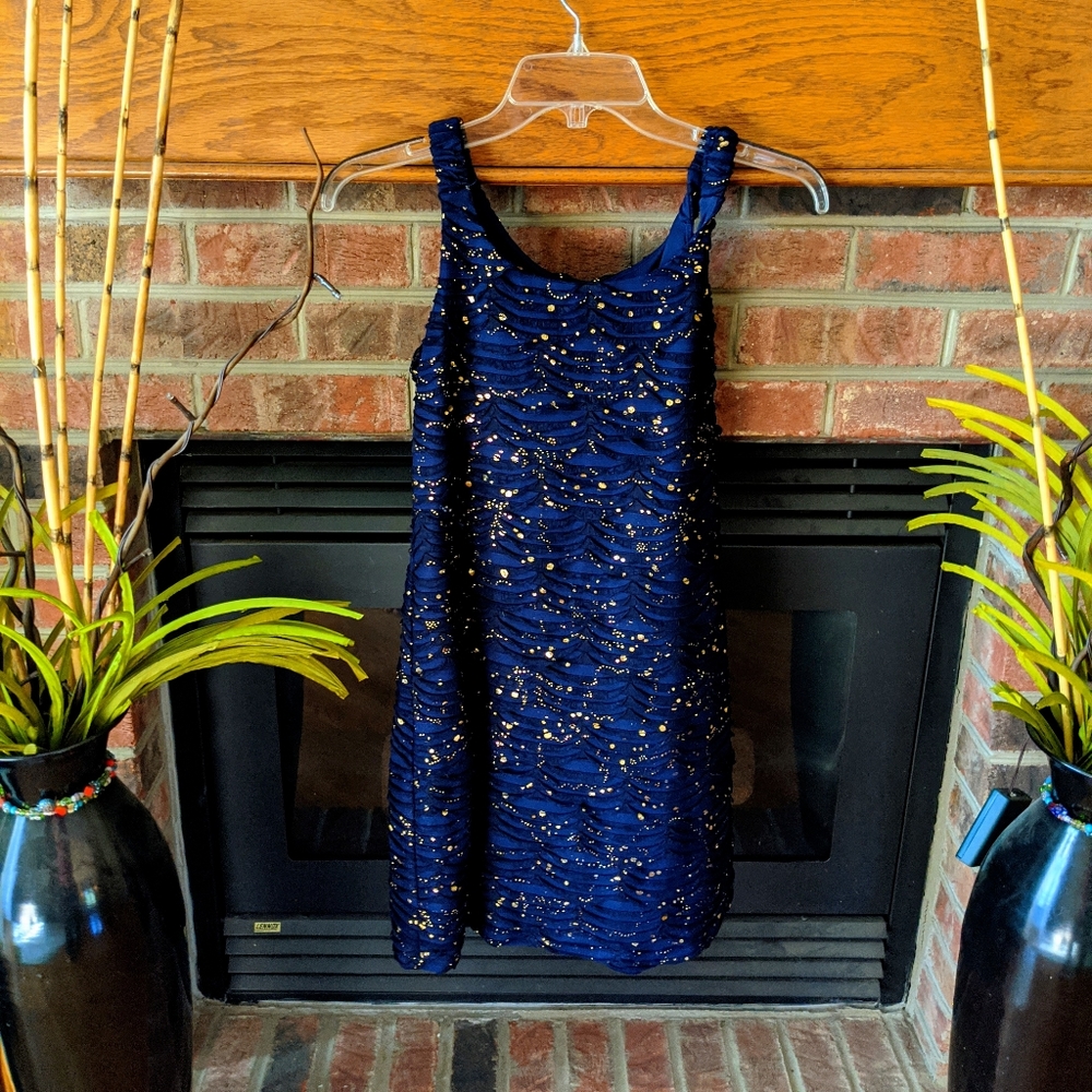 Roxette brand navy blue and gold dress girls XL